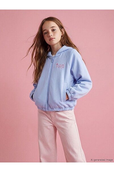 LC Waikiki LCW Kids Mavi Stitch Baskılı Kız Çocuk Ceket