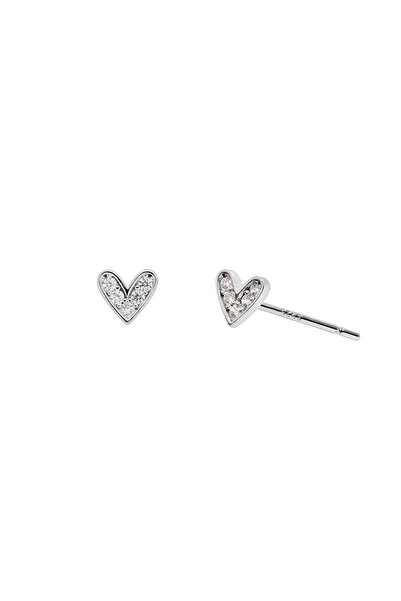 Lisa&Co. Cercei Argint Shiny Heart Frame Argint placat cu rodiu / Zircon / Alb