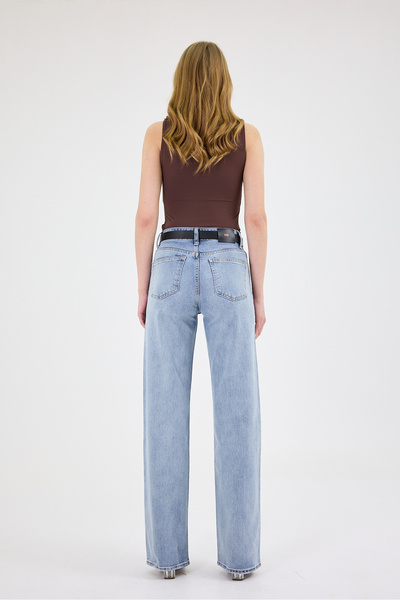 cracpot Women's Light Blue Snow Wash Wide Leg Jean Pants – High Waist Comfort Fit Loose Leg Long Length Denim
