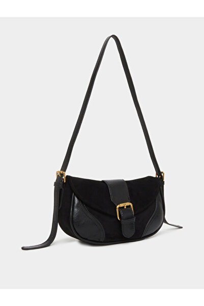 Styli Black Buckled Baguette Bag