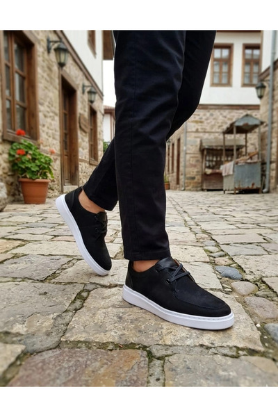 geeta Men's Daily Comfort Sole Shoes Black Denim