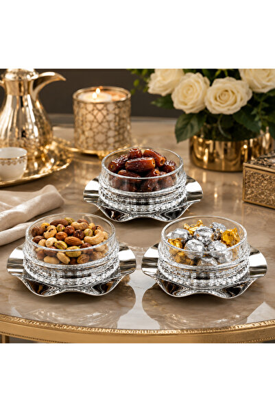 Dania ✨   Set of 6 Elegant Serving Plates with Stainless Steel Base and Clear...