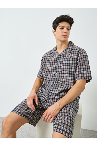 Styli Men Cotton Checked Shirt and Shorts Set