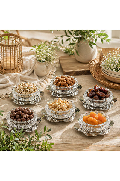 Dania ✨   Set of 6 Elegant Serving Plates with Stainless Steel Base and Clear...