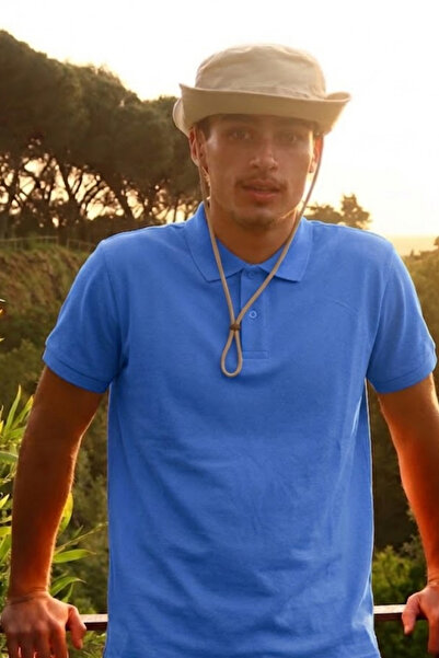 COMBİNE MİCHAİL Men's Buttoned Loose A.Blue Polo Collar T-Shirt