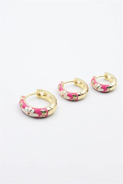 atastore2017 3-piece enamel flower earring - pink