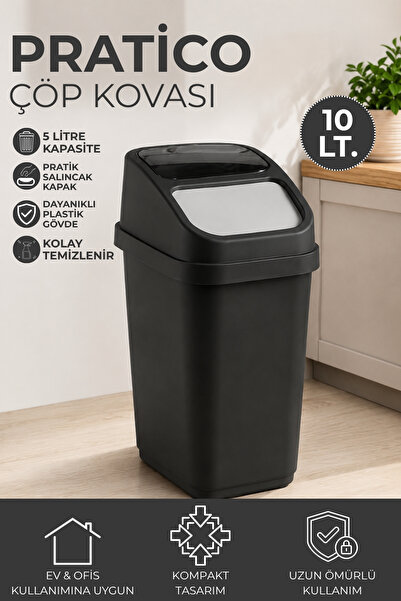Nandy Home 10 Litre Pratico Çöp Kovası Pratik İtmeli Kapaklı Ofis ve Mutfak Ç...