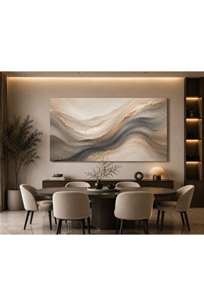 walliva Lüx Bej Antrasit Soyut Dalga Kanvas Tablo – Modern Minimalist Dokulu ...