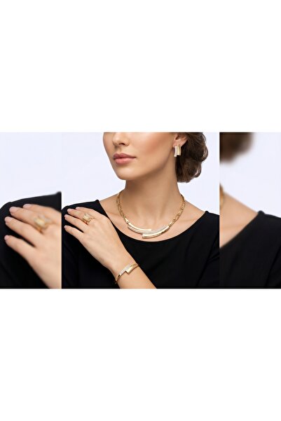 robel Luxury Gold Crystal Jewelry Set – Elegant Necklace, Earrings, Ring & Br...