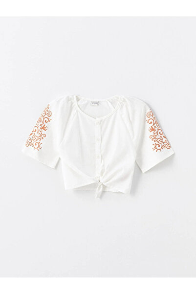 LC Waikiki Girl's Ecru Patterned Crop Shirt