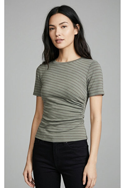 BLOUSE Rahat Form Çizgili Büzgü Bluz