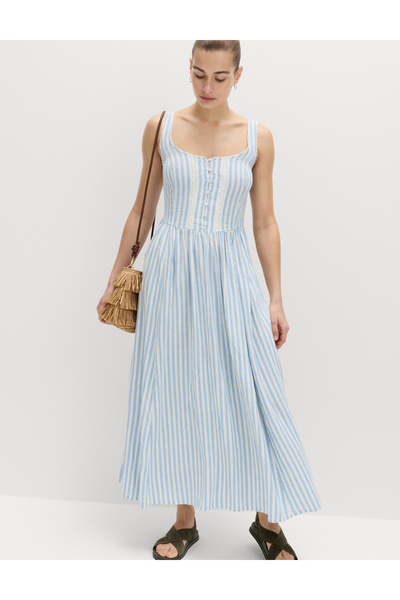 Marks & Spencer Keten Karışımlı Midi Elbise