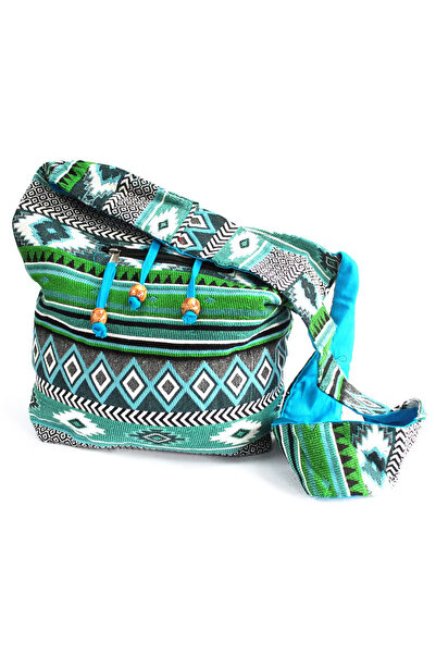 Ancient wisdom Geantă de Umăr Etno Mare din Bumbac – Model Boho-Chic Verde, 3...