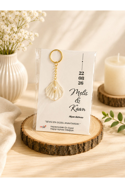 LMS GİFT İncili İstridye Anahtarlık 15 Adet Hediyelik Söz , Nikah , Nişan , D...