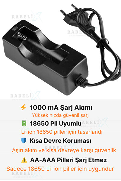 Rabelix Online Marketing 3.7v -4.2v 2000mA 18650 Li-ion Pil Şarj Cihazı Tekli...