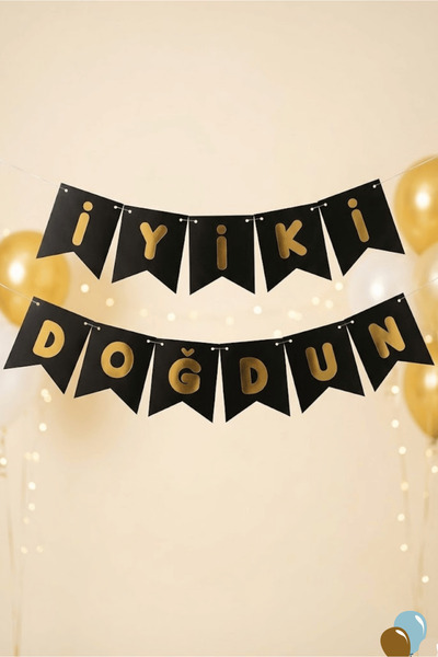 Bunloon Banner decorativ pentru petrecere cu textul „La mulți ani” în negru a...