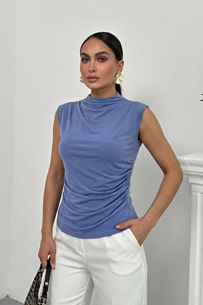 spirituel Bluză de damă, fără mâneci, cu guler scurt, drapată, din lycra, din...