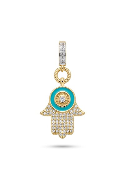 illys Gold Zirkon Taş Detaylı Mavi Mineli Fatmanın Eli Charm Kolye Ucu