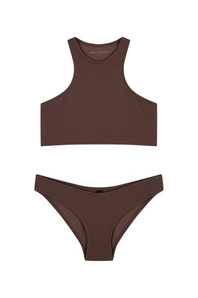 Beauty Omelette Kahve Ribana Halter Yaka Bikini