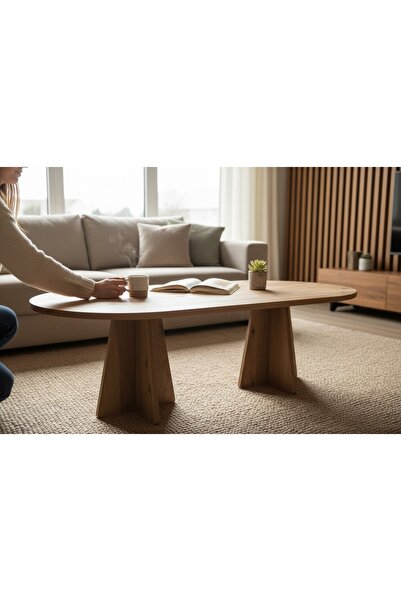 VETROWOOD Arden Orta Sehpa Salon Sehpası Oval Sehpa