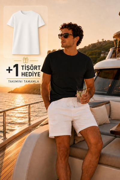 Freemen Men's Linen Textured Shorts & Black - White Cotton T-Shirt Set