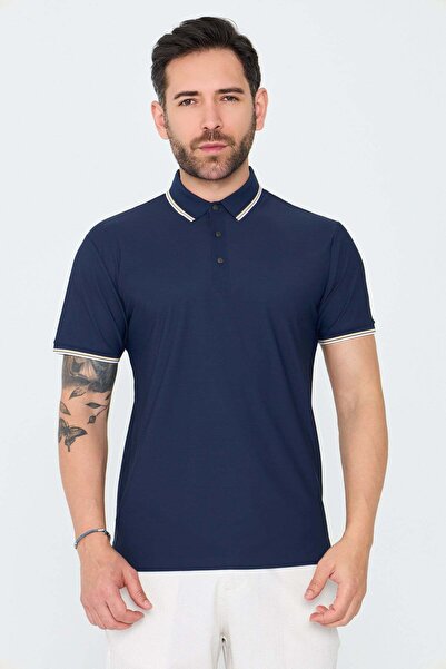 White Stone Tricou pentru bărbați, albastru marin, cu nasturi și guler polo