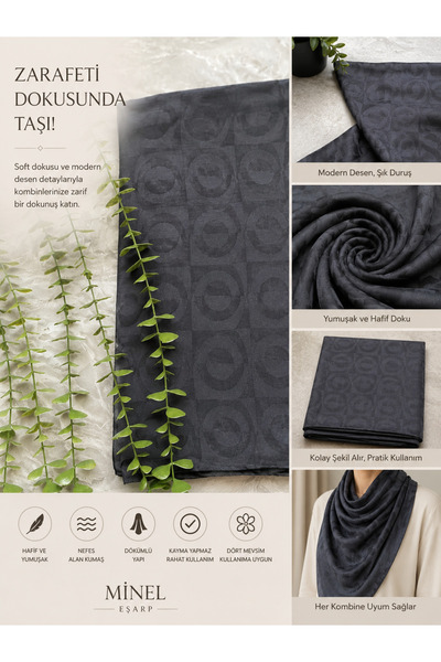 minelesarp Minel Scarf Monogram Patterned Ayrobin Fabric Cotton Jacquard Shaw...