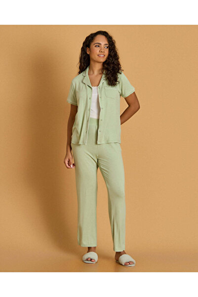REDTAG Women Green Collar Pyjama Set