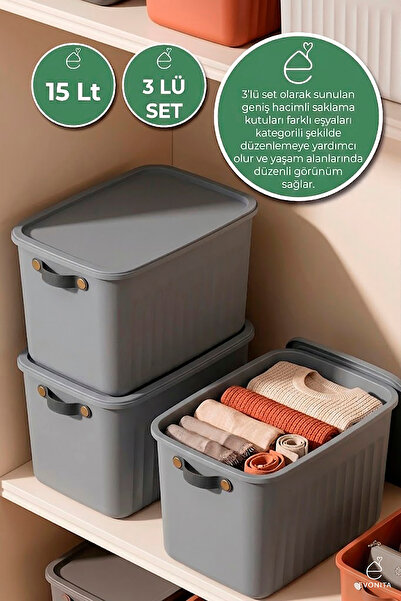 EVONİTA Dekoratif Saklama Kutusu 3lü Kapaklı Organizer Banyo Mutfak Düzenleyi...