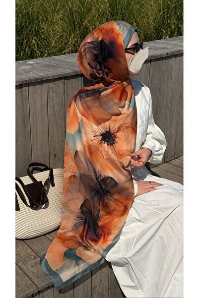 Qalortex Scarf شال قطني بنمط روزالي - نعناع/برتقالي