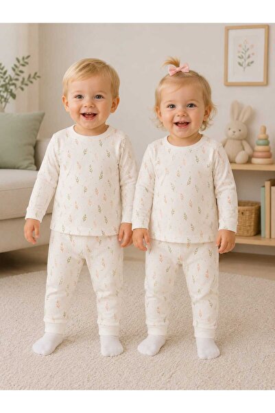Pambuliq Unisex 100% Cotton Patterned Long Sleeve Baby Pajama Set
