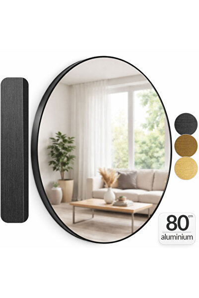 Callena Round mirror 80cm, with Black frame, wall mirror, decorative, for hal...