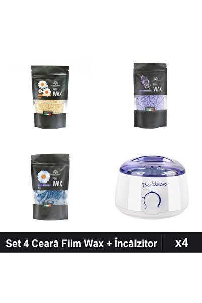 global fashion Set 4 Ceară Epilare Film Wax 100g + Încălzitor ProWax - Mușețe...