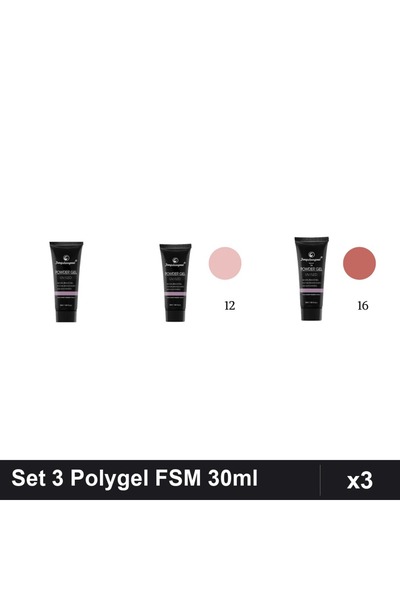 FSM Set 3 Polygel 30ml - Nr.01 Clear, Nr.12, Nr.16 - Constructie Unghii