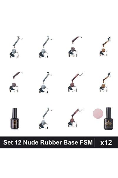 FSM Set 12 Nude Rubber Base 15ml - Nr.04, Nr.12, Nr.14, Nr.15 Alb Laptos