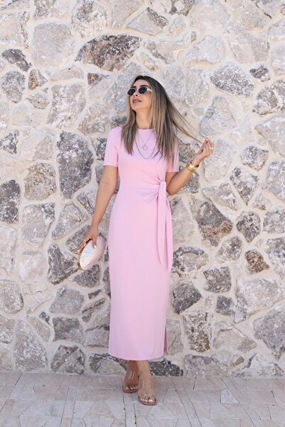 bytugcekaya Pink Basic Side Tie Dress