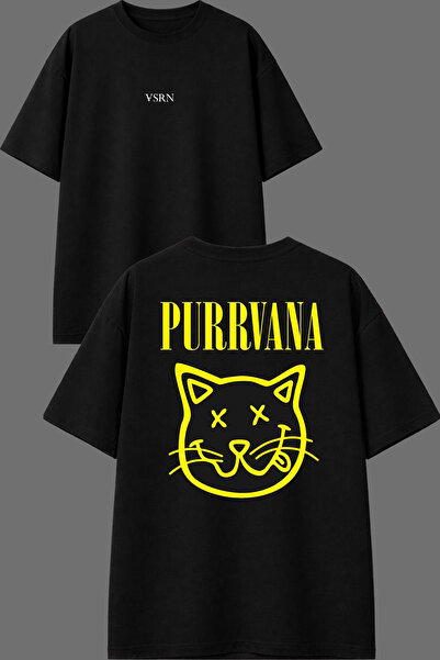VSRN Purrvana Design Crna Oversize Majica sa Dvostranim Tiskom