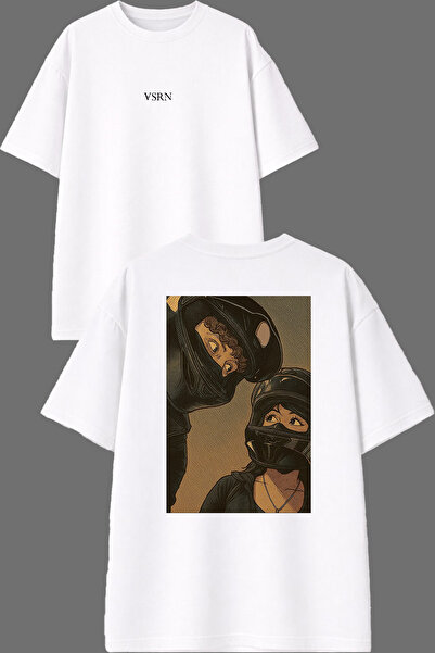 VSRN Tek Real Motorcycles Lover Design Front and Back Printed White Oversize ...