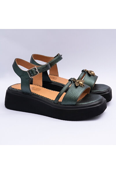 VAGAM Women's Sandals Made of Genuine Leather , Green