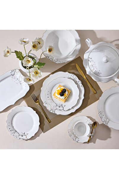 Malooki Lifetree 41-piece porcelain dinner set, white with gold branches, 12 ...