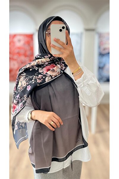 e.m ipek Floral Gradient Soft Shawl - Black