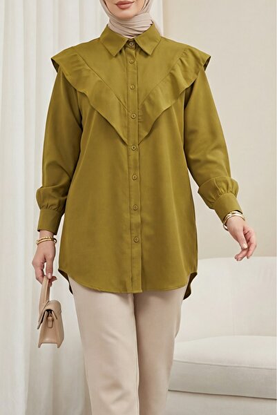 Modamorfo Imported Crepe Tunic with V-Details and Long Buttons at the Back - ...