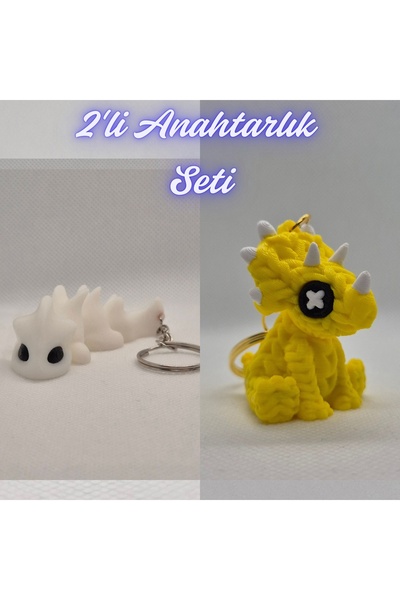3DAtölyeMaker White Flexible Dragon and Yellow Knitted Pattern Triceratops Ke...