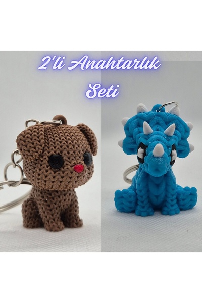 3DAtölyeMaker Dark Brown Knitted Patterned Dog and Light Blue Knitted Pattern...