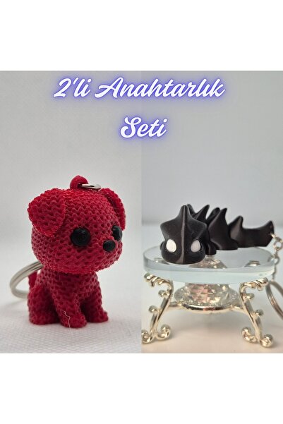 3DAtölyeMaker Fire Engine Red Knitted Patterned Dog and Black Flexible Dragon...