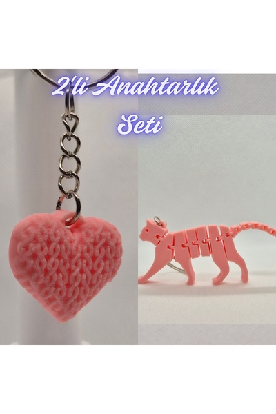 3DAtölyeMaker Light Pink Knitted Patterned Heart and Light Pink Flexible Cat ...