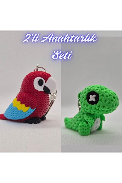 3DAtölyeMaker Fire Engine Red Knitted Pattern Parrot and Green Knitted Patter...