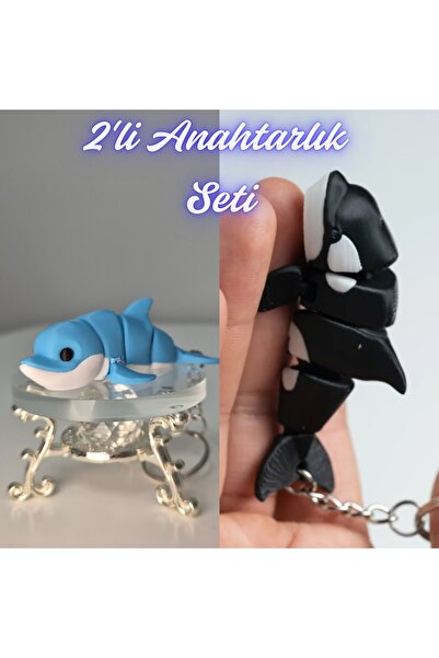 3DAtölyeMaker Light Blue Flexible Colorful Dolphin and Black Flexible Whale K...