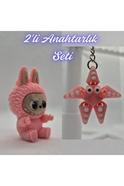 3DAtölyeMaker Light Pink Labubu and Pink Moving Starfish Keychain