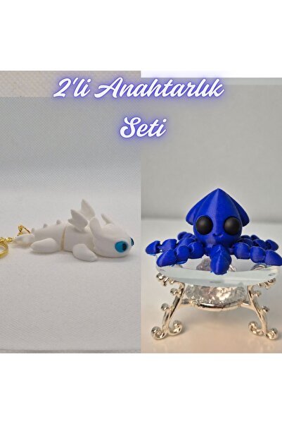 3DAtölyeMaker How to Train Your White Dragon Dragon and Blue Squid Keychain